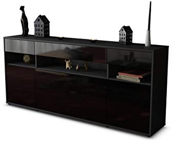 Stil.Zeit Sideboard Anthony, Korpus anthrazit matt, Front Hochglanz-Design Schwarz (180x79x35cm) Push-to-Open Technik & Leichtlaufschienen