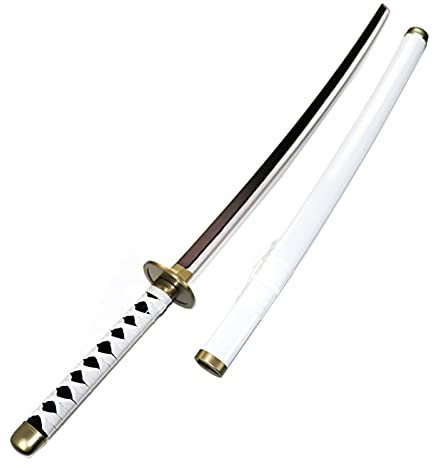 HZYYZH Samurai Ninja Wooden Sword Arme, Anime Noir Samurai Roronoa Zoro Cosplay Katana Couteau Sword Jouets pour Adolescents,Blanc