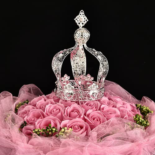 Crown Creative Metal Cake Topper Accessory Baby Shower Birthday Cake Decoration Crown for Boys & Girls Silver