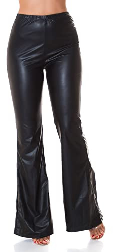 Koucla High Waist Stretch Schlag Hose im Wet Look XL