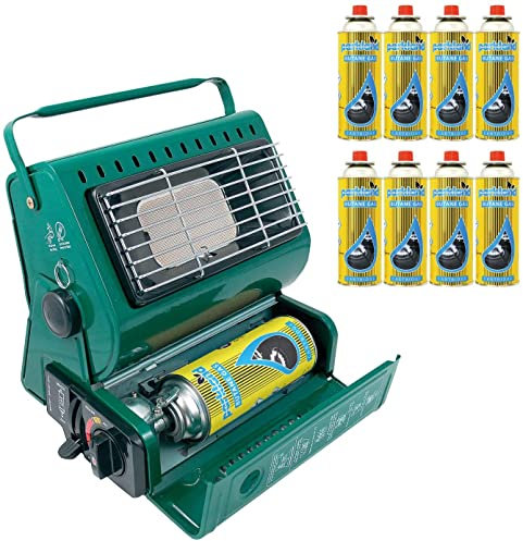 Yorkshire Homeware Portable Gas Heater 1.3kw Swivel Body Outdoor camping Carvan Fishing/Butane Gas Canisters (Portable Gas Heater + 8 Gas Canister)