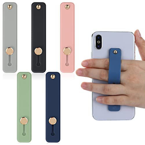 Cobee Soporte de Dedo para teléfono, 5 Correas de Agarre para teléfono, Correa de Silicona para el Dedo para el teléfono Celular, Agarre Universal para la mayoría(Negro, Azul, Rosa, Verde, Gris)