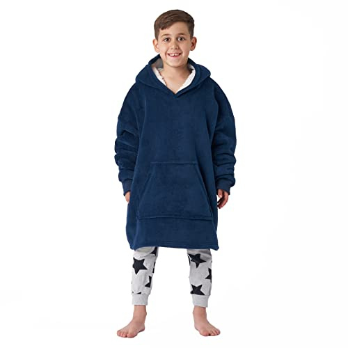 Sienna Kids Hoodie Blanket Oversized Ultra Soft Plush Sherpa Fleece Wearable Warm Throw Blanket Cosy Sweatshirts Hooded Jumper, One Size