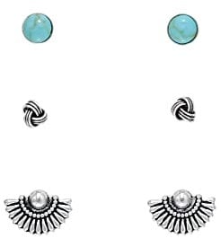 The Rose & Silver Company Women Girls 925 Sterling Silver Imitation Turquoise Oxidisation Knot Fan Stud Earrings Set