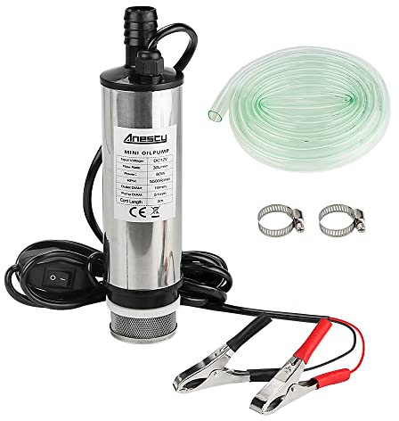 12V Pompe à Huile, Pompe Carburant avec Clip, Pompe Submersible Acier Inoxydable 51mm, Pompe de Transférer Diesel, Huile, Eau, Pompe de Véhicule avec Filtre Amovible, 3m Cordon D'alimentation & Tuyau