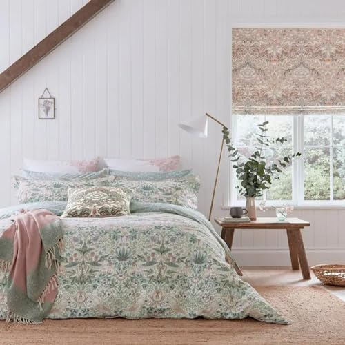 Morris & Co Strawberry Thief Cochineal Pink Bedding Range (Standard Pillowcase Pair 74cm x 48cm) - Green
