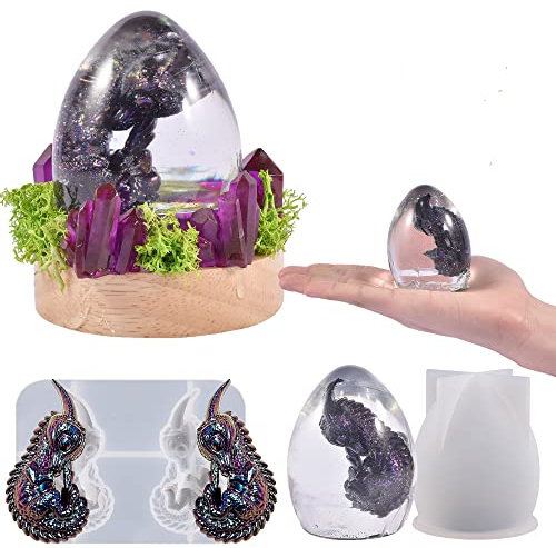 Drachenei-Form – Dinosaurier-Silikonform für Harz, Kerzen, Osterei, Tiere, Cartoon, Kerzen, 2 Stück