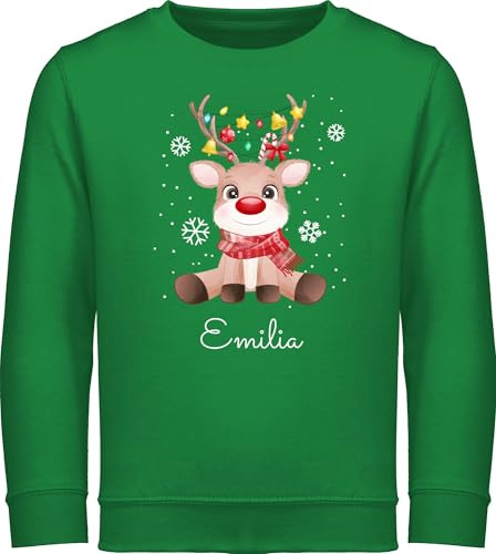 Geschenk mit Namen personalisiert by Shirtracer - Sweater Kinder Sweatshirt Jungen Mädchen Pullover - Geschenke - Süßes Rentier mit Name Wunschtext I Geschenk Rentier Weihnachten I Rudolph Reindeer