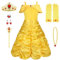 Vicloon Belle Costume, Principessa Belle Costume, Set da Principessa Belle Corona Bacchetta Guanti Treccia, Ragazze Belle Principessa delle Neve Abiti Partito Vestito Costume, Cosplay Party Halloween