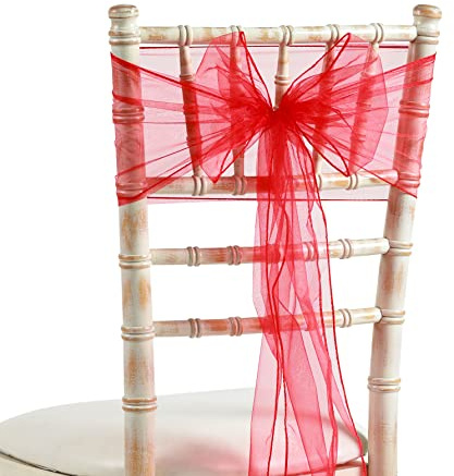 20x275cm Organza Sash Wider Sash Fuller Bows Chair Cover Bows Sash for Wedding Party Birthday Decoration (25, Red)