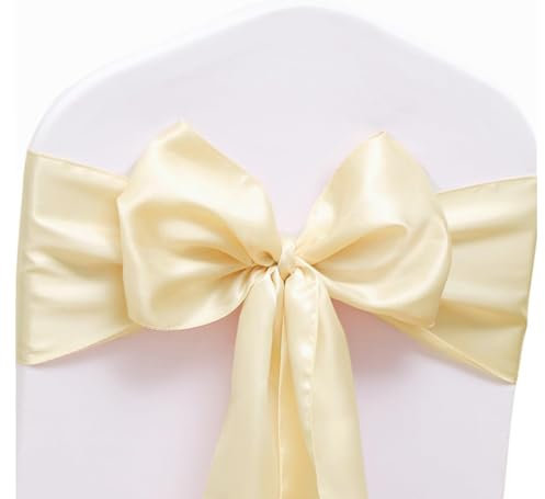 JFDYDM Champagner-Stuhlschärpen, 50 Stück, Hochzeitsfeier, Geschlechtsoffenbarung, Brautparty, Geburtstagsdekoration, Satin-Stuhlschärpen, Schleifen für Hotelveranstaltungen, Dekorationen (17,8 x