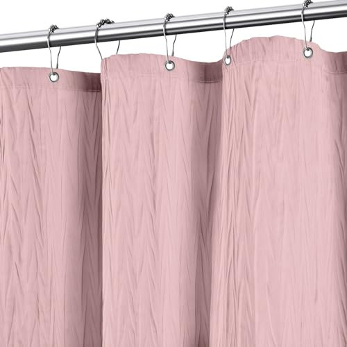 Tititex Tenda da doccia increspata rosa cipria, tessuto testurizzato resistente 156 g/m², decorazione per bagno di lusso per hotel, impermeabile, 183 x 182 cm, con 12 ganci