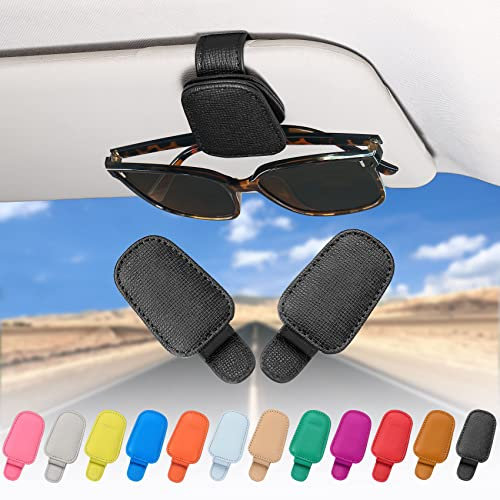 quipuda 2 Pack Brillenhalter für Auto Sonnenblende,Echt Leder Auto Visier Zubehör Sonnenbrillen Halterung Magnetische Sonnenbrillenhalter Ticket Clip(Schwarz)