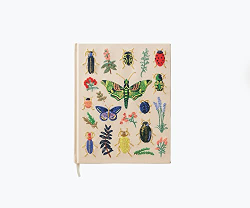 RIFLE PAPER CO. Curio Gesticktes Stoff-Skizzenbuch, 108 leere Seiten, Ripsband-Lesezeichen und flache Bindung, Buchstoffeinband mit 160 g/m² Skizzenpapier, 26 cm L x 21 cm B