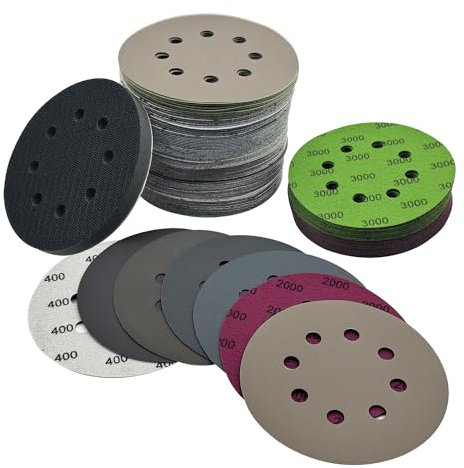 AutKerige Körnung 400 to 3000 Schleifpapier, 125mm klett 140 Stück Runde Nasse Trockene Wasser Schleifscheiben with an Interface Pad,Exzenterschleifer Schleifpapier für Holz, Metall & Auto