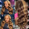 DUAUJUIU Lace Front Wig Highlight Ombre 13X4 Transparent P4/27 Colored Honey Blonde Lace Front Wig For Women Body Wave 200% Real Human Hair Wig Glueless Pre Plucked With Baby Hair 22 Zoll (55 CM)
