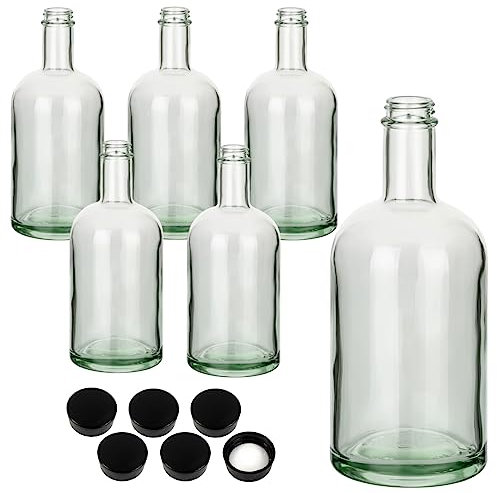 gouveo Lot de 6 Bouteilles en Verre 500 ML Classique avec Bouchon à vis Noir - Bouteille Vide 0,5 l en Verre à remplir de Liqueur, gin, Huile, vinaigre (KFT500SD)