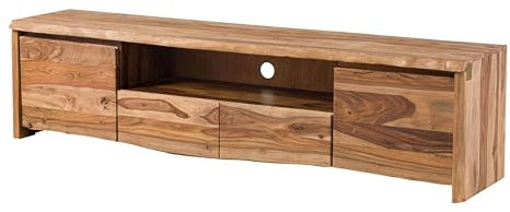 MASSIVMOEBEL24.DE | Pure Sheesham TV-Board aus Massivholz #221 | aus Sheeshamholz - Natur, lackiert/sandgestrahlt | 200x45x50 cm | 3 Fächer & 2 Schubladen |TV Regal Lowboard