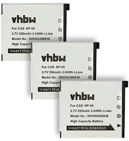 vhbw 3X Akku kompatibel mit Casio Exilim EX-Z90, EX-Z9 Kamera (550 mAh, 3,6 V, Li-Ion)