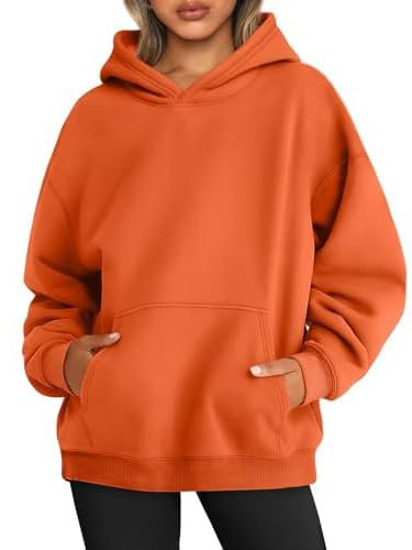 WINKEEY Femme Sweat à Capuche Pull Oversize Casual Sweatshirt Hiver avec Poche, Orange L