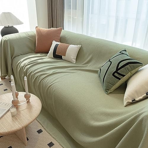 Mesnt Sofabezug 4 Sitzer Big Sofa, Chenille Sofaüberwurf Decke Couch Einfarbig Grün, 185x340CM