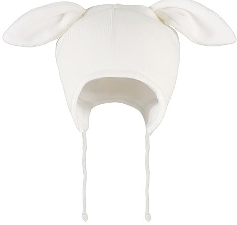 LACOFIA Baby Wintermütze Kleinkind Mädchen Earflap Beanie Kinder Warme Fleece Gefüttert Kaninchen Hut Strickmützen mit 2 Öhrchen Weiß 6-12 Monate S