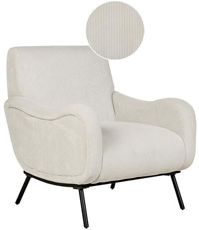 Armchair Jumbo Cord Corduroy Upholstered Retro Style Low Back Light Grey Almind