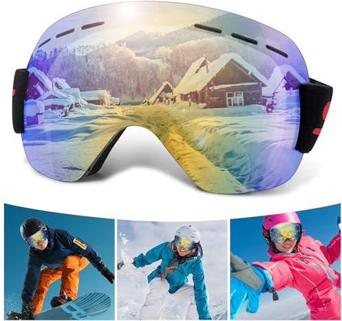 BGTLJKD Unisex Skibrille Anti-Fog Ski brille OTG Schneebrille 100% UV400 Schutz Ski Snow Brille mit Anti-Fog-Beschichtung Doppelscheibe Skibrille für Brillenträger Randlose Skibrille (Rosa)