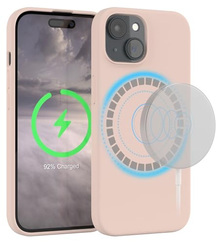 EAZY CASE - Silikonhülle kompatibel mit iPhone 15 Hülle mit Qi Charging Silikon Case weich stoßfeste Handyhülle Schutzhülle Kameraschutz Dünn Schutz Cover TPU Bumper in Nude Rosa