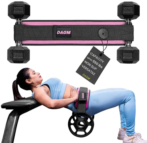 DAGM Hip Thrust Belt, Secure Glute Trainer with Non-Slip Extra Padding That Protects Your Hips - Ideal for Gym & Home Workouts - Use with Heavy Duty Kettlebells, Dumbbells, & Plates Hold up to 500 lbs