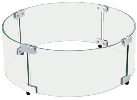 VEVOR Pare-Vent pour Foyer, 435x170 mm Pare-Vent en Verre Trempé pour Brasero Écran de Protection Rond Pare-Flamme Transparent Coupe-Vent Stable Épaisseur 6 mm pour Propane, Gaz, Extérieur, Terrasse
