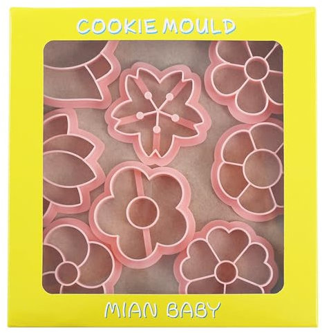 YIGZYCN Set di 8 formine per biscotti a forma di fiore, stampini in plastica per biscotti in rilievo, per cucina, set di formine per biscotti a forma di fiore