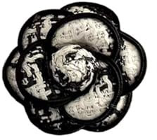 sunjiaqi Broche classique en forme de fleur de camélia pour femme en tissu fait à la main - Blanc et noir, Métal
