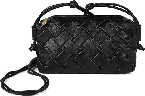 NOBLIFE Gewebte Crossbody-Tasche für Damen, veganes Leder, Handtasche, Kuriertasche, modische Schultertasche, kleine Tasche, lässig, Hobo, Schwarz, Small