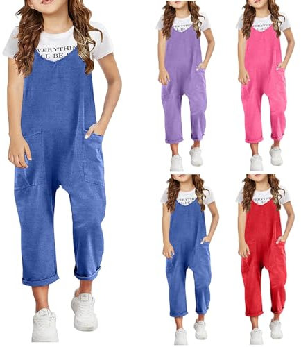 Salopette Bambina Tuta Senza Maniche Da Ragazza Con Bretelle Regolabili E Tasche Jumpsuit Abito Estivo Tuta Bambina Eleganti Da Cerimonia Monopezzi Tutine Pantaloncini Integrati (D Blue, 12-13 Years)