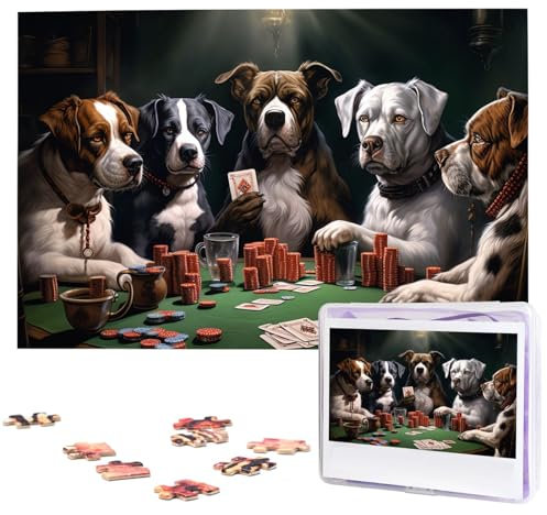 Playing Poker Dogs Jigsaw Puzzles 1000 Pieces Wooden Puzzle Personalized Photo Puzzle for Adults Picture Puzzle Custom Puzzle Wedding Puzzle for Birthday Valentines Day Anniversary