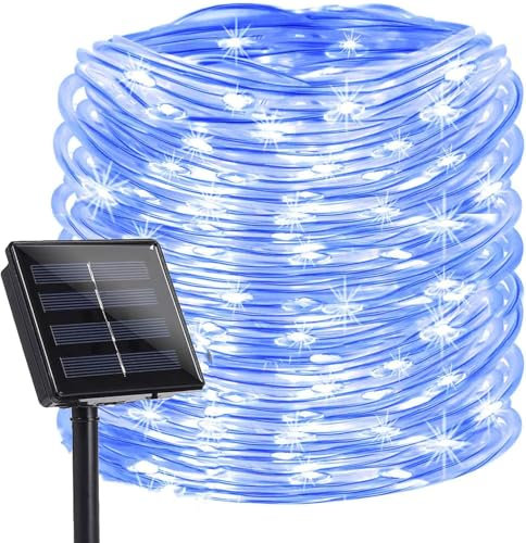 DINOWIN Solar Lichterkette Aussen 5M 50LED Wasserfest Weihnachten Außenlichterkette 8 Modi Lichterschlauch für Garten, Balkon, Terrassen, Weihnachten, Hochzeiten, Bäume (Blau)