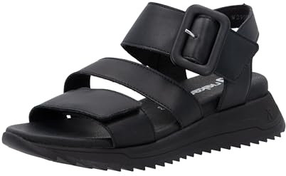 Rieker Sandales compensées W2950 pour femme, Noir, 36 EU