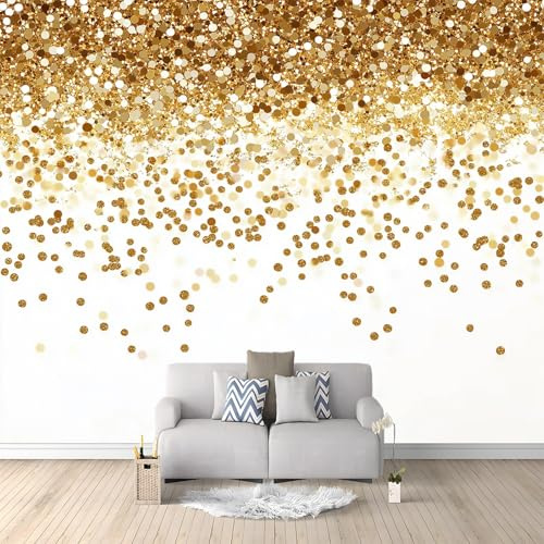 Fototapete 350 x 256 cm, Goldweiß Design Wandtapete, Vliestapete Bild Dekoration Wand-Dekor Elegantes Und Festliches Thema Motiv-Tapete Panorama Poster Tapete Wandbild