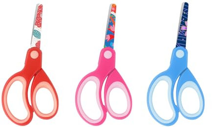 Asdirne Linke Kinderschere, Sicherheitsschere, Bastelschere mit stumpfer Spitze, Klingen mit Muster, ideal für Zuhause und Schule, 13,5 cm, 3 Stück