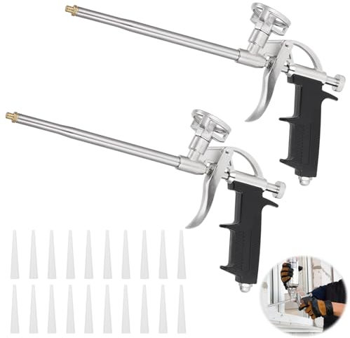 2 Pistola Espuma Poliuretano, Pistolas para Espuma con 10 Boquillas, Pistola de Espuma de Poliuretano, Preciva Pistola de Espuma Profesional, Pistola de Espuma Expansiva para Calafatear y Sellar