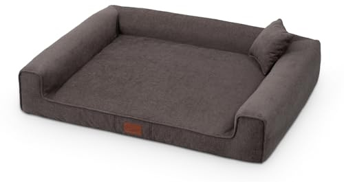 exclusiveBED Orthopädische Hundebett Sofi | Elegantes Hundesofa mit rutschfestem Boden | Abziehbarer Bezug | Gedächtnismatratze Foam | Waschbares Gewebe (XXL,Braun)