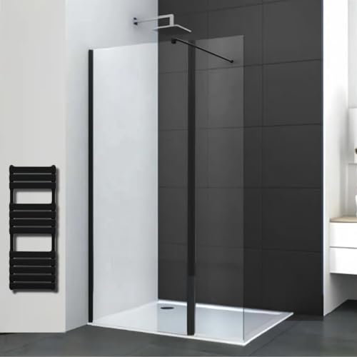 Walk in Shower Enclosure Black Trim 8mm Tempered Safety Glass Wetroom Shower Screen Panel (1200mm Screen with 300mm Return)