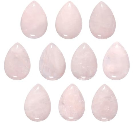 KYEYGWO 10 Pcs Teardrop Crystal Beads for Jewellery Making, Rose Quartz Cabochon Stone Flat Back Beads for Crafting 18x25 mm