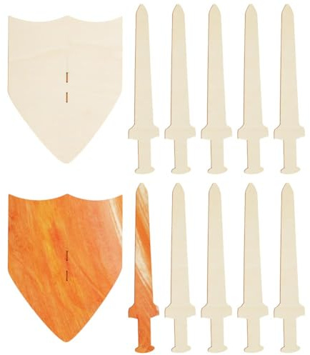 NBEADS Holzschwert und Schild Kit, 10 Stück Holzschwert 2 Stück Hölzerner Schild mit Handschäften Blanko-Holzschwert für Kunst Holzhandwerk DIY Malerei Projekte