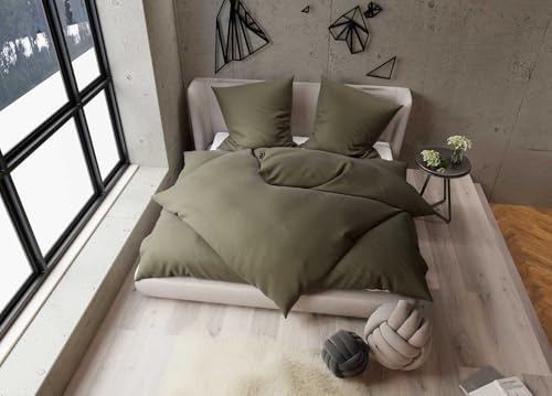 Bettwaesche-mit-Stil Tencel Lyocell Bettwäsche Dark Olive Garnitur 240x220 + 2X 80x80