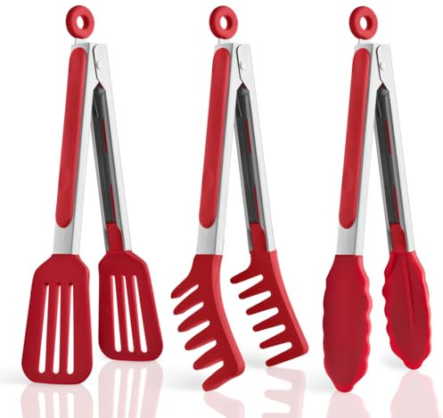 Edelstahl Küchenzange mit Silikonspitzen-3 Stück, 23 cm Kochzange,Antihaft | 315℃ Hitzebeständige Silikonzange zum Kochen Edelstahlzange für Steak, Kuchen, Pizza, Nudeln, Spaghetti, Salat, Grillbuffet