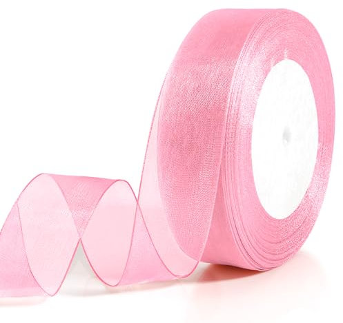 Pink Ribbon for Gift Wrapping Light Pink Ribbon Thick 25mm 50 Yards Organza Ribbons for Crafting Ribbons Gift Wrapping Easter Basket Mothers Day Gifts Flower Bouquet Bow Christmas Tree Cake Decoration
