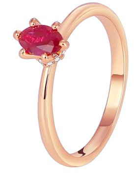 Whoiy Verlobungsring Vorsteckring Solitär, Ring Rosegold 375 9 Karat mit Laborgezüchteter Rubin für Frauen Größe 61 (19.4)