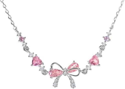 Bracciale con fiocco in zircone - L'amicizia è come un fiocco, braccialetto con catena di perline con fiocco regolabile, braccialetto dell'amicizia con zirconi bianchi e rosa (Bracelet Silver)